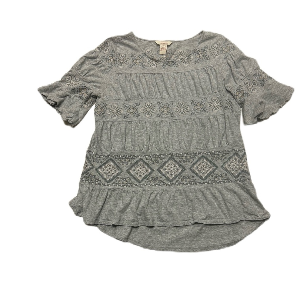 Sundance Womens Size M Top Cassandra Tiered Cross-Stitched Floral Embroidery